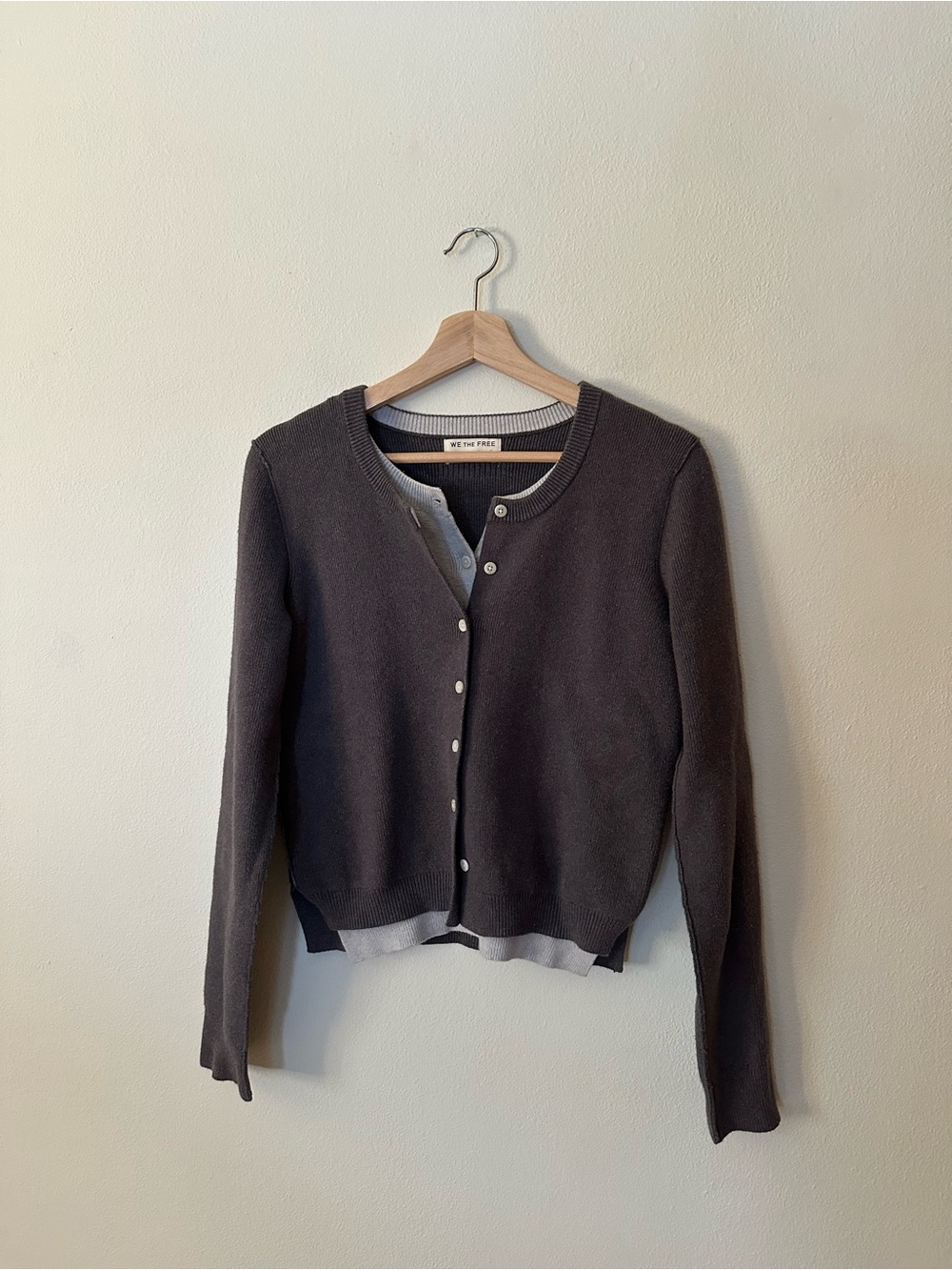 We The Free Charcoal Double Layered Cardigan Sweater